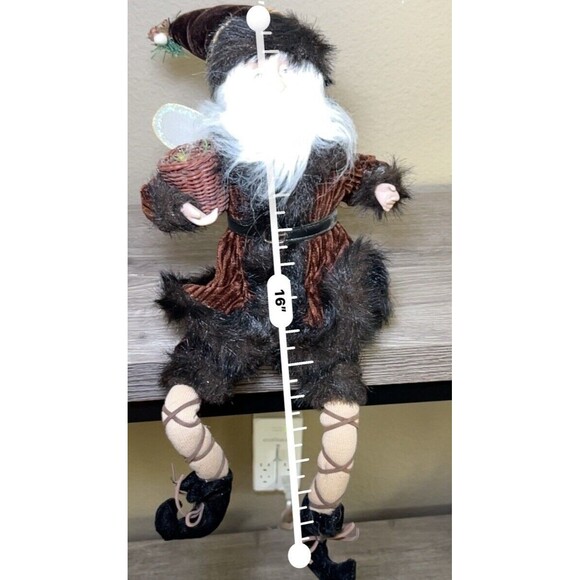 Christmas Santa Elf Fairy Shelf Sitter 16” Brown Fur Rustic Woodsy - Picture 6 of 6
